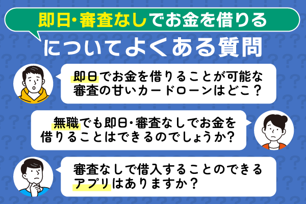「即日・審査なしでお金を借りる」についてよくある3つの質問を紹介している画像