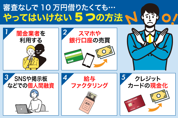 審査なしで10万借りる際にやってはいけないことについての列挙型画像