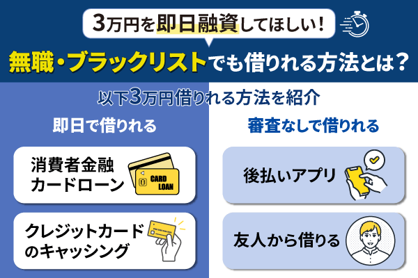 3万円即日融資してほしい！無職・ブラックリストでも借りる方法はある？