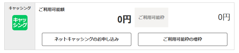 楽天カードのキャッシング枠の照会した画像