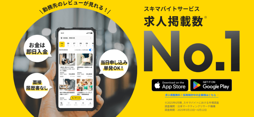 タイミーの求人サイトのキャプション画像