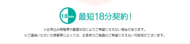 アイフルの最短18分融資について書かれているHP画面のキャプチャ