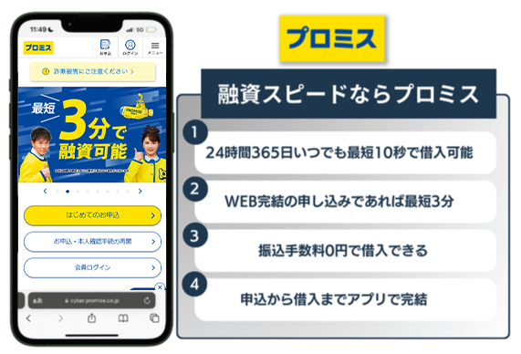 プロミスは最短3分で融資を受けられる